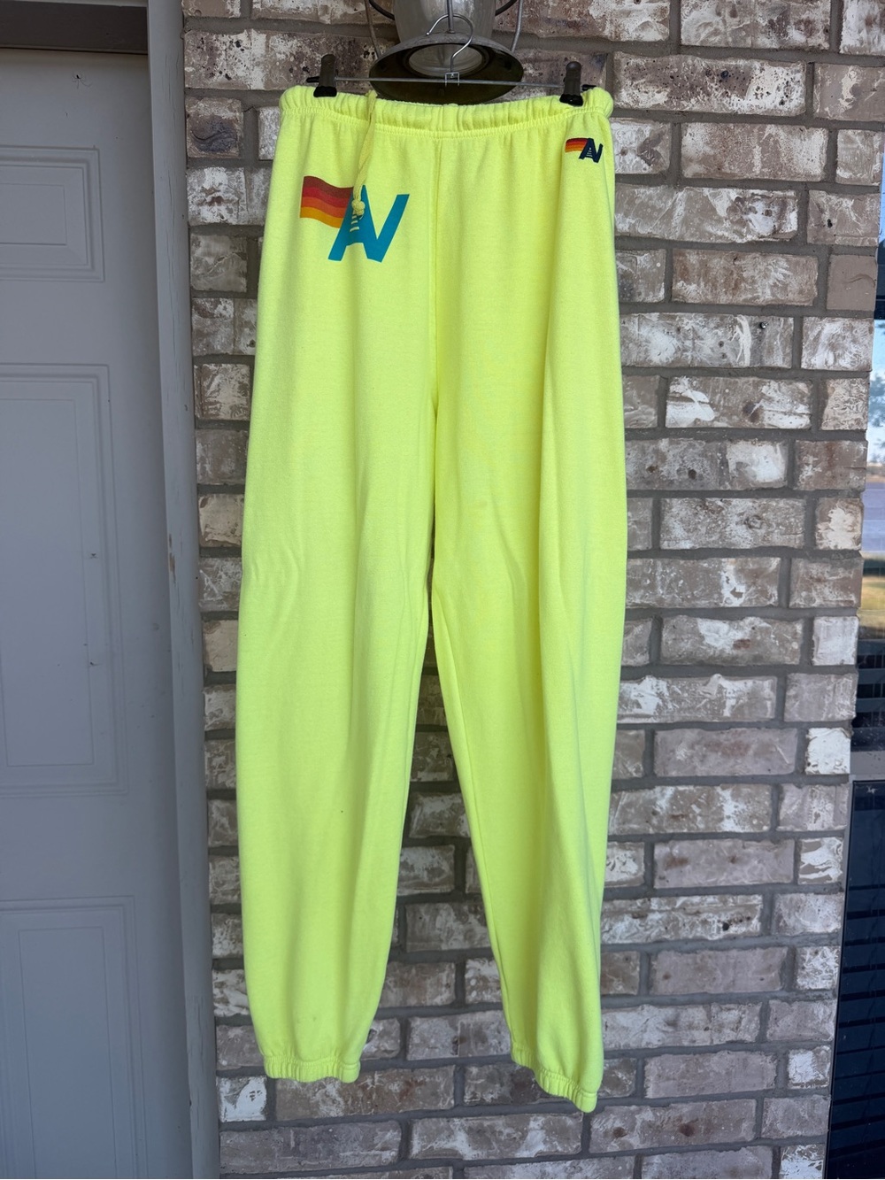 Aviator Nation Neon Yellow Logo Sweatpants Size M